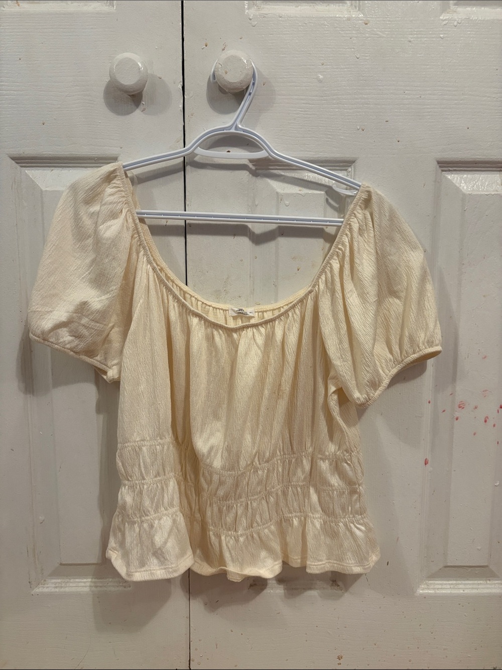 Ardene Cream Puff-Sleeve Smocked Peasant Top